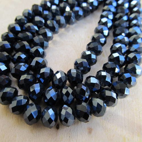 Lot de 25 perles de 8 x 6 mm forme boulier en cristal à facettes de couleur: noir. 