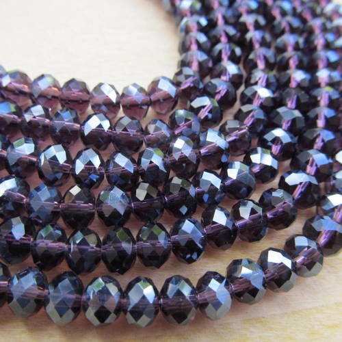 Lot de 50 perles de 6 x 4 mm, forme boulier, en cristal à facettes de couleur: violet.