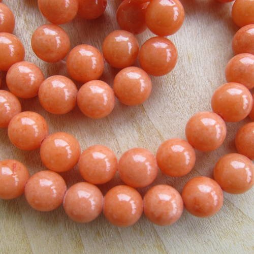 *lot de 10 perles en jade véritable de 10 mm teinté: saumon.