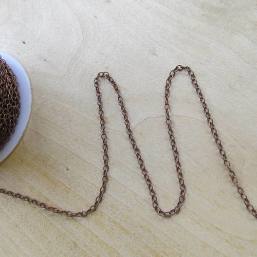 1 m de chaîne fantaisie en laiton massif en maille forçat de 4 x 3 mm de couleur: cuivre rouge.