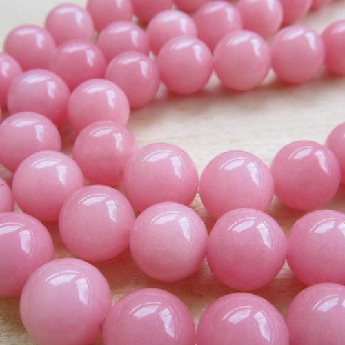 *lot de 10 perles rondes en jade véritable de 12 mm teintées: baie rose.