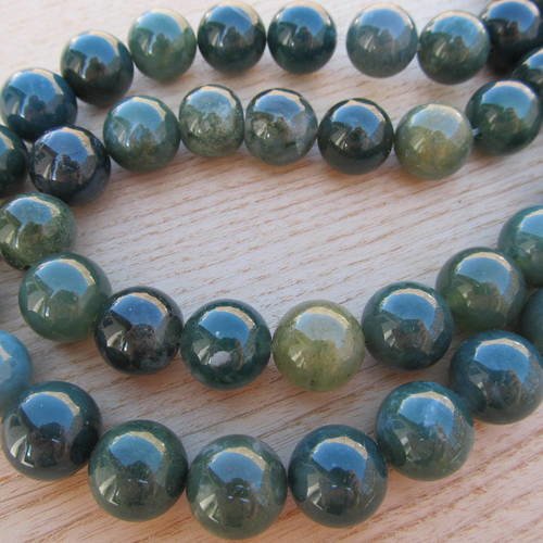 Lot de 5 perles rondes de 12 mm environ en agate mousse naturelle. 