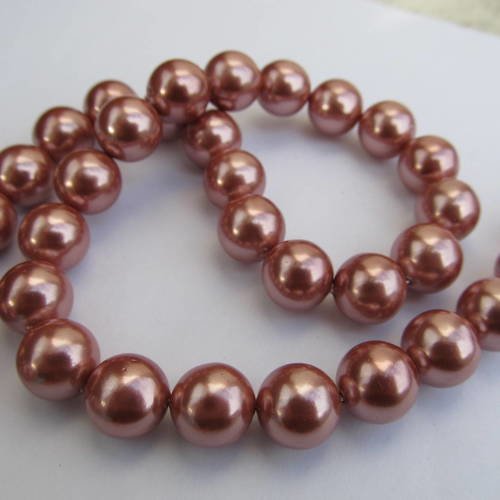 Lot de 5 perles nacrées de 10mm couleur: cuivre. 