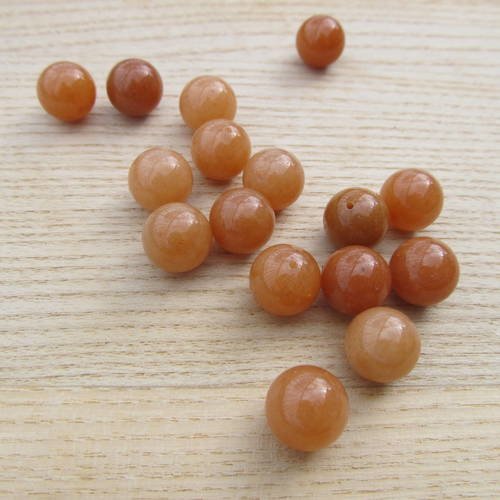 Perle semi-percée de 12 mm, en pierre naturelle d'aventurine teinte: chamois. 