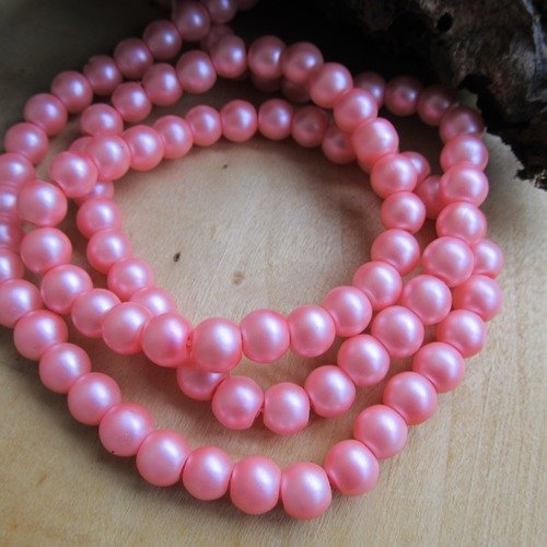 Lot de 10 perles de 8 mm de diamètre, en verre nacré mat de couleur: rose candide.