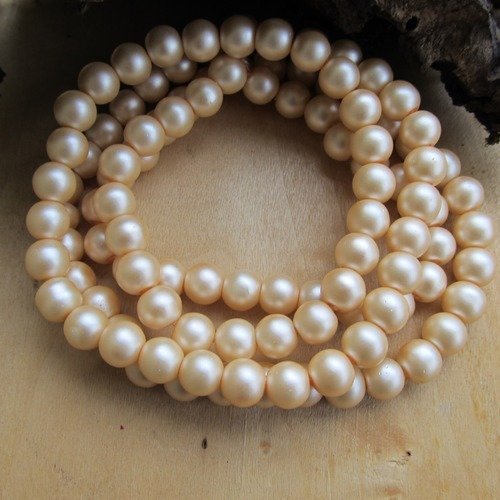 Lot de 10 perles de 8 mm de diamètre, en verre nacré mat de couleur: sable.