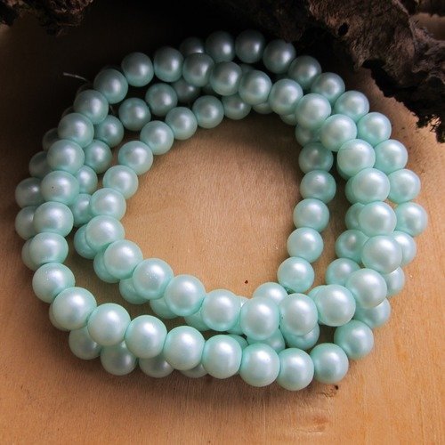 Lot de 10 perles de 8 mm de diamètre, en verre nacré mat de couleur: bleu aqua.