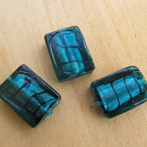 *lot de 2 perles rectangulaires en verre à la feuille d'argent, de 21 x 15 mm, de couleur: vert mélèze.