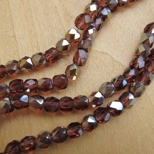 *lot de 10 perles de 6 x 6 mm, forme "tonneau", en verre à facettes, de couleur: prune.