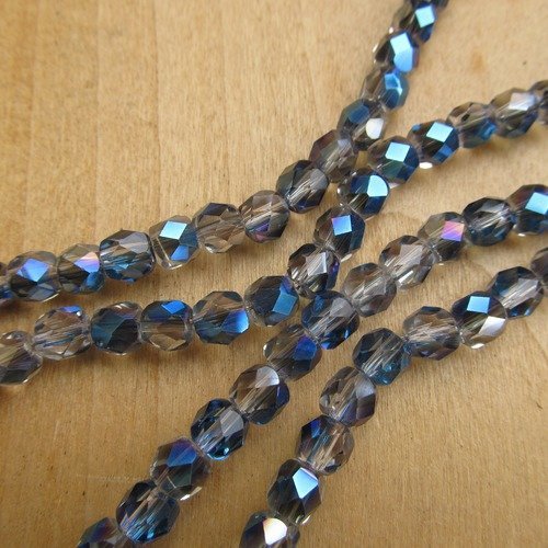 *lot de 10 perles de 6 x 6 mm, forme "tonneau", en verre à facettes, de couleur: transparent/bleu acier..