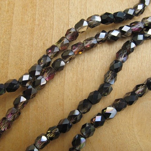 *lot de 10 perles de 6 x 6 mm, forme "tonneau", en verre à facettes, de couleur: transparent/multicolore/noir.