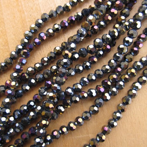 Lot de 30 perles forme ronde de 4 mm de diamètre, imitation jade, en cristal à facettes de couleur: noir hématite irisé.