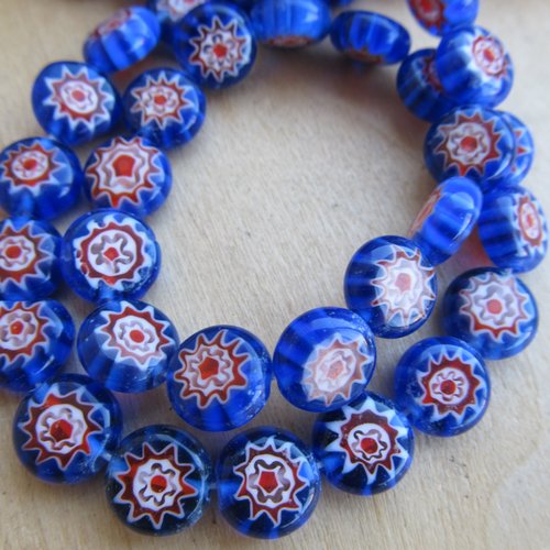 *lot de 10 perles artisanales millefiori, rondes plates de 10x4mm en verre  multicolores.