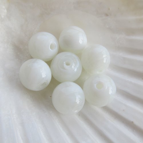 *lot de 4 perles en verre au chalumeau, de 12 mm de diamètre, de couleur: camel/blanc.