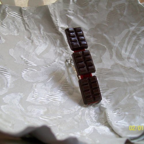 Barrette enfant gourmande en pâte polymère tablette de chocolat
