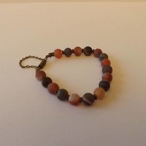 Bracelets perles agate efflorescente pierre de gemmes et bronze