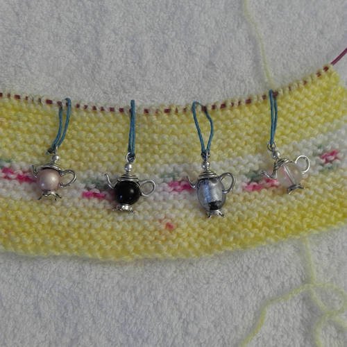 Lots de 4 anneaux marqueurs pour tricot ou crochet théière et perles