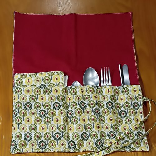 Range couverts nomade + serviette de table, étui à couverts,kit repas nomade