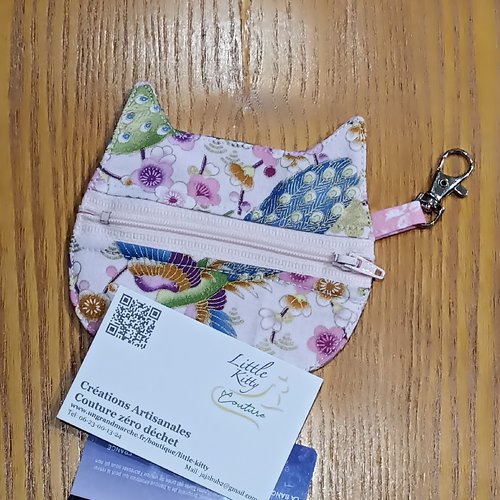 Porte-monnaie et porte carte chat pochette zippée mini portefeuille