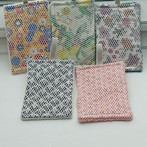 Eponge plate en tissu coton artisanale écologique lavable réutilisable zéro déchet
