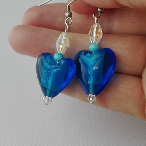 Boucles d'oreilles cœur bleu