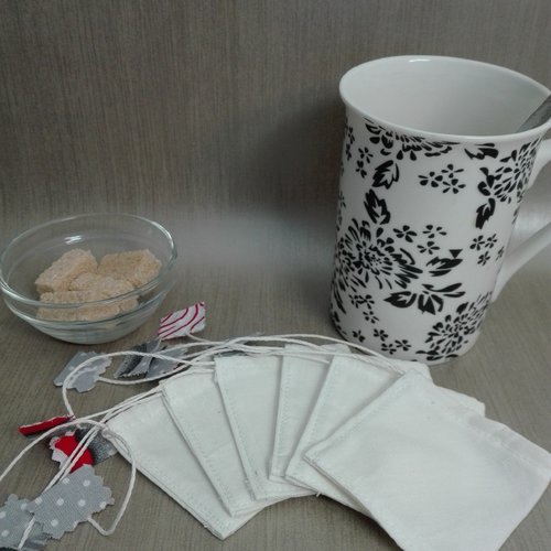 Sachets à thé lavables en coton alimentaire et cordon biologique , sachets à thé réutilisable