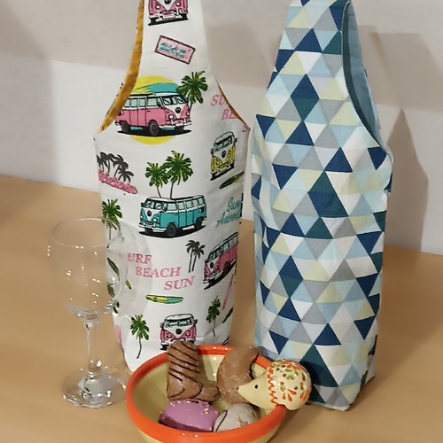 Sac pour bouteille en tissu, sac cadeau pour les fêtes emballage anniversaire, noël respectueux de l'environnement