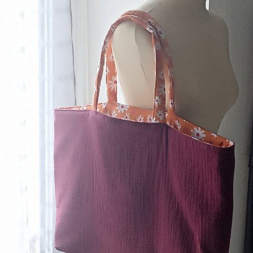Sac fourre-tout en coton imprimé matelassé : grand sac à provisions