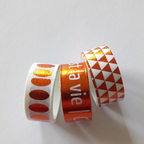 Masking-tape en lot de 3 orange/blanc