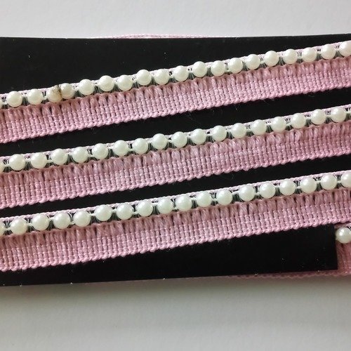 Ruban de dentelle rose & perles nacrées  1,50 m x 2 cm