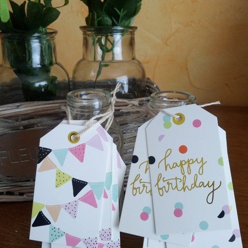 Etiquettes cadeaux x12 avec liens thème "happy birthday"