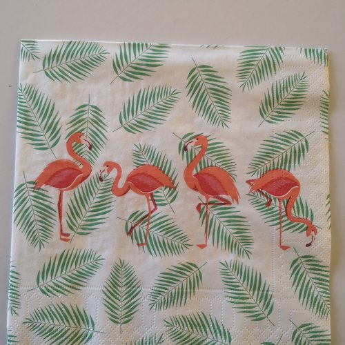 Serviettes en papier thème exotique "oiseaux /flamands roses "