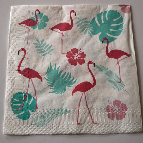 Serviettes en papier thème "oiseaux /flamands roses "