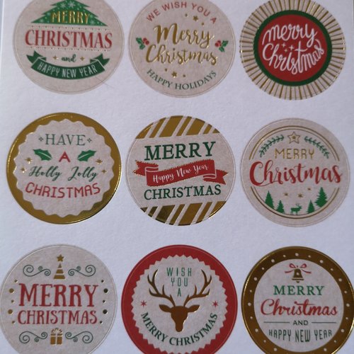 Planche de stickers ronds "merry christmas" 