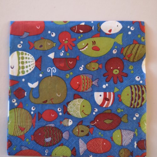 Serviettes en papier motifs poissons thème "la mer" 