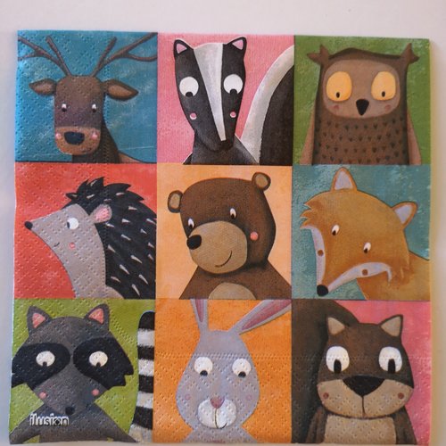 Serviettes en papier motifs animaux de la forêt