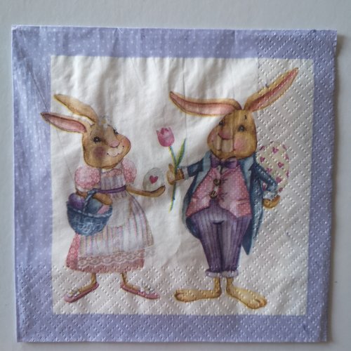 Serviettes en papier motifs lapins thème pâques
