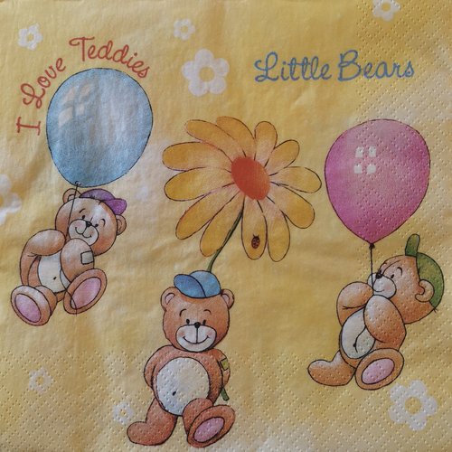 Serviettes en papier motifs "nounours & ses ballons"