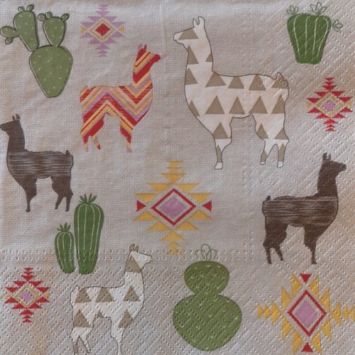 Serviettes en papier motifs lamas et cactus
