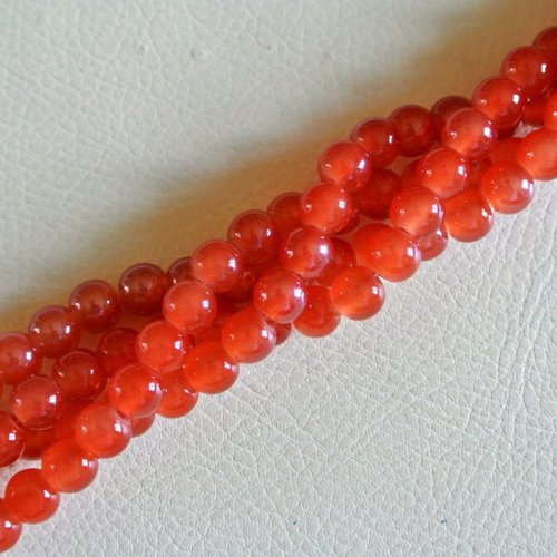Lot de 20 perles 8 mm rondes et lisses, en verre teinté d'une très jolie couleur pastèque brillante, trou : environ 