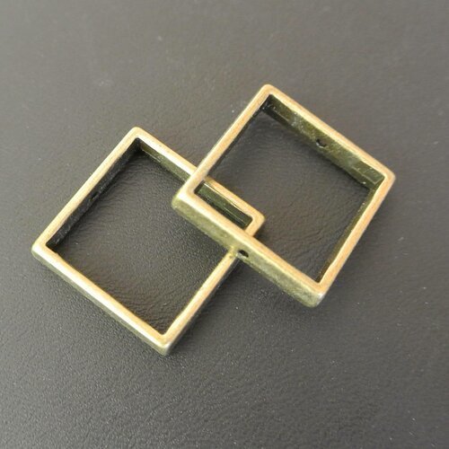 4 perles cadres de forme carrée en métal couleur bronze, 20 x 20 mm, trou 0,7 mm 