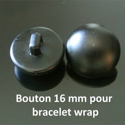 4 fermoirs boutons en plastique noir tête champignon 16 mm, trou d'accroche 3 mm