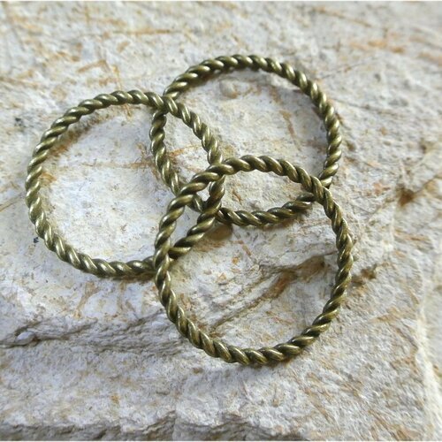 10 anneaux fermés ronds, 25 mm, effet tressé ou torsadé en métal couleur bronze
