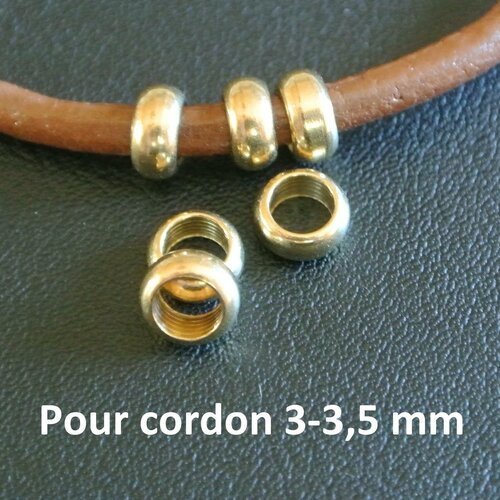 20 perles passantes dorées rondelle, 6 x 2 mm, trou 3,7 mm pour cordon 3-3,5 mm