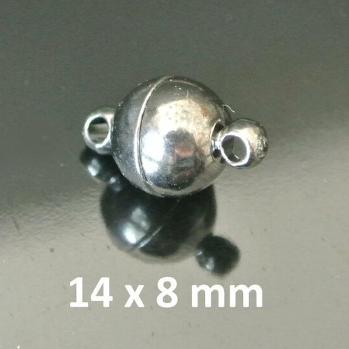2 sets fermoirs magnétiques diamètre 8 mm gunmetal, forme boule 14 x 8 mm, 2 anneaux d'accroche 1,9 mm environ