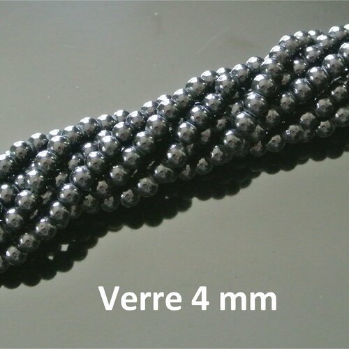 50 petites perles 4 mm rondes et lisses en verre opaque noir brillant, trou 1 mm environ