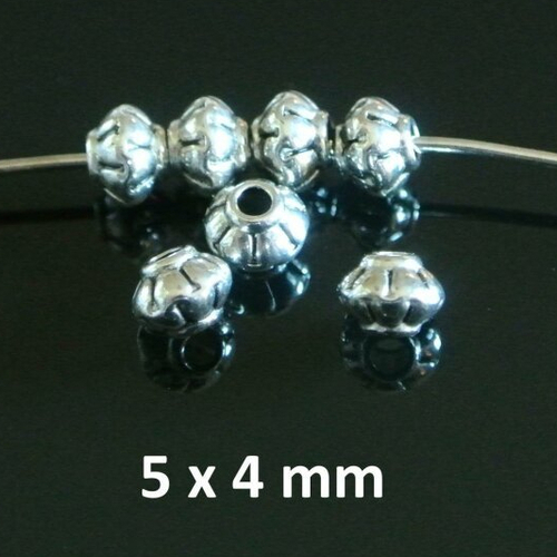 50 petites perles intercalaires forme potiron ou toupie ou lanterne argent antique, 5 x 4 mm, trou : 1,9 mm, en métal