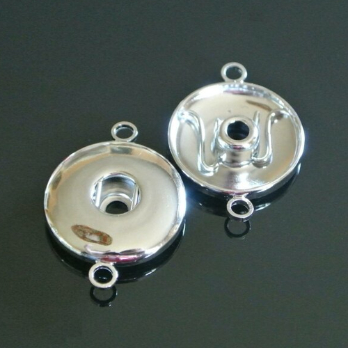 2 connecteurs argent platine pour bouton pression snap, 26 x 19 mm, 2 anneaux d'accroche