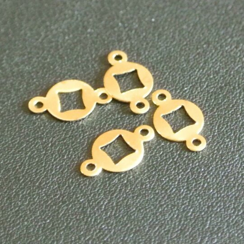 40 petits connecteurs en cuivre doré cercle évidé forme losanges, 11 x 7 mm, fins, 2 trous