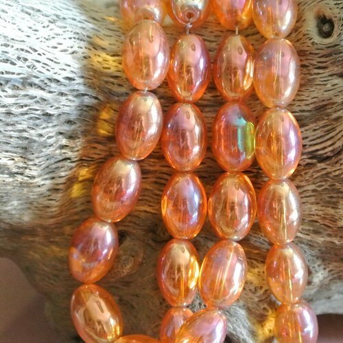 Lot de 4 perles ovales orangées irisées, 15 x 10 mm, trou : 1 mm environ 